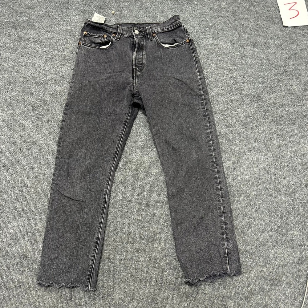 Levi's Jeans Womens Size 27 Black 501 Straight Leg Raw Hem Frayed Denim Classic